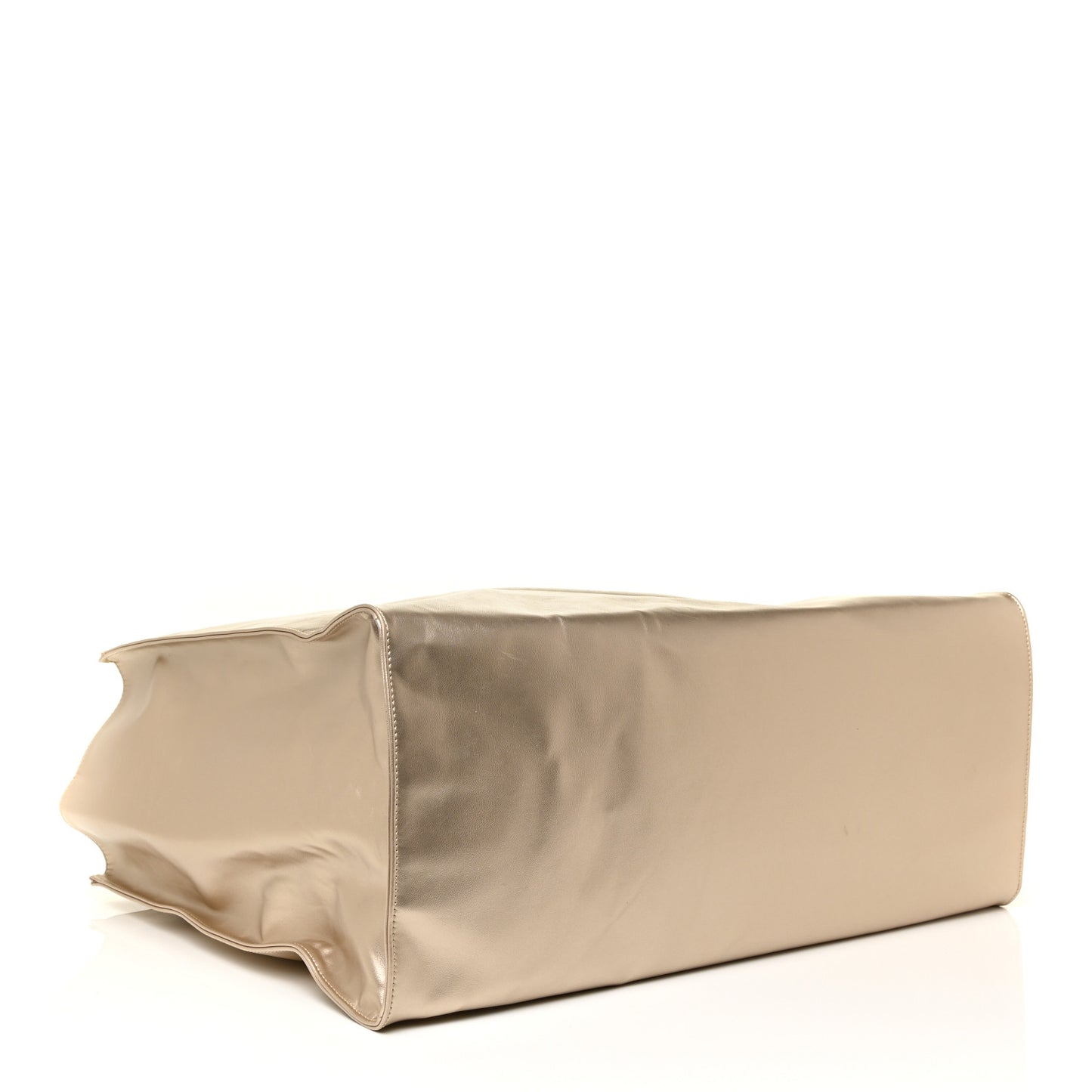 Metallic Vegan Leather Large Shopping Bag Gold