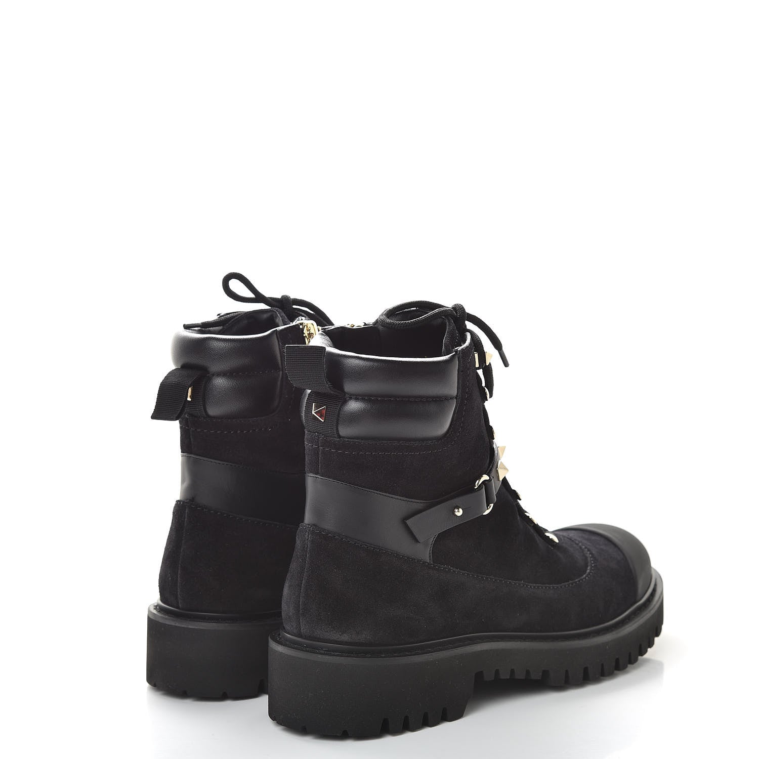Valentino Garavani Suede Rockstud Cap Toe Combat Boots 38 Black 4 of 10