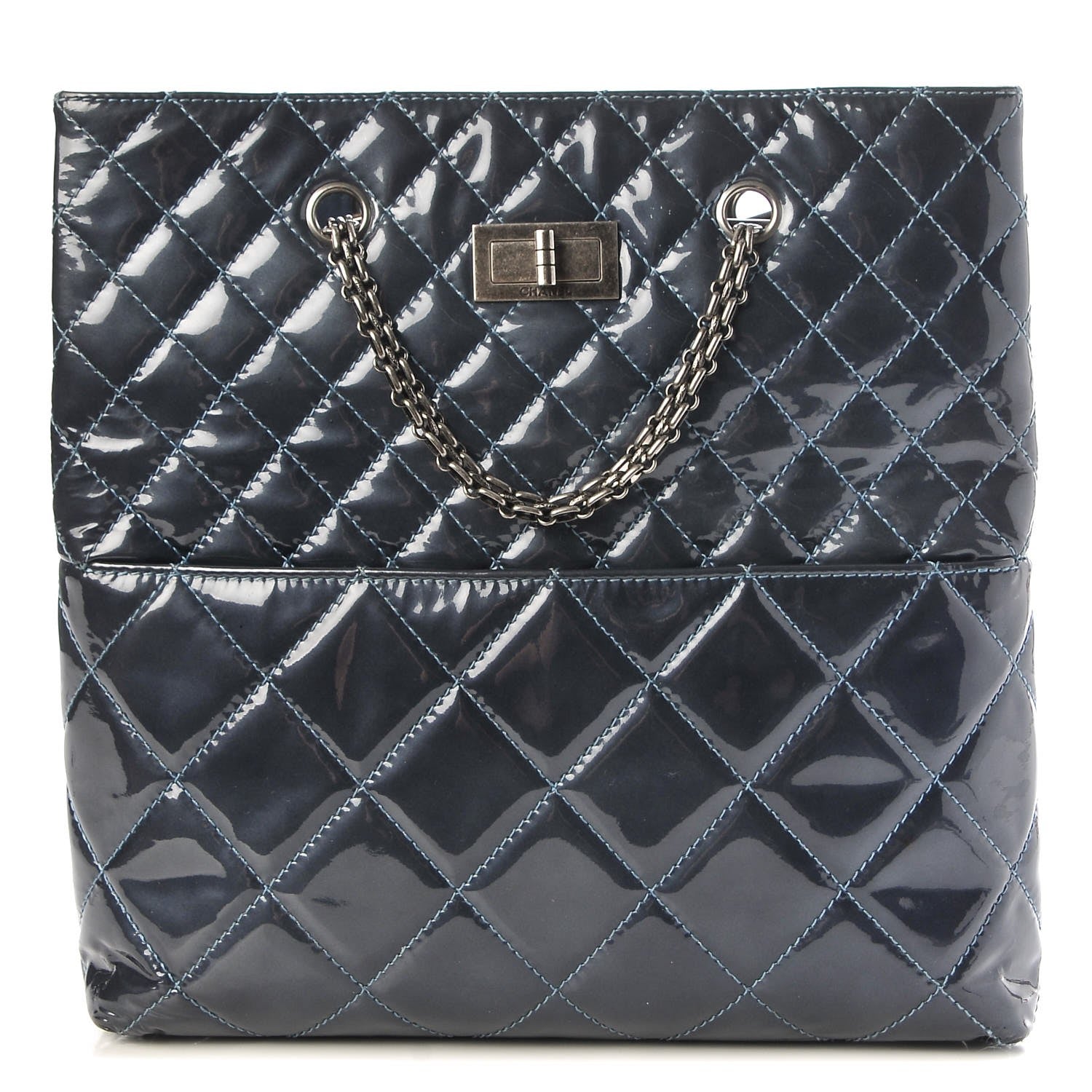 Chanel Patent Quilted Reissue 2.55 Tote Blue 1 of 14