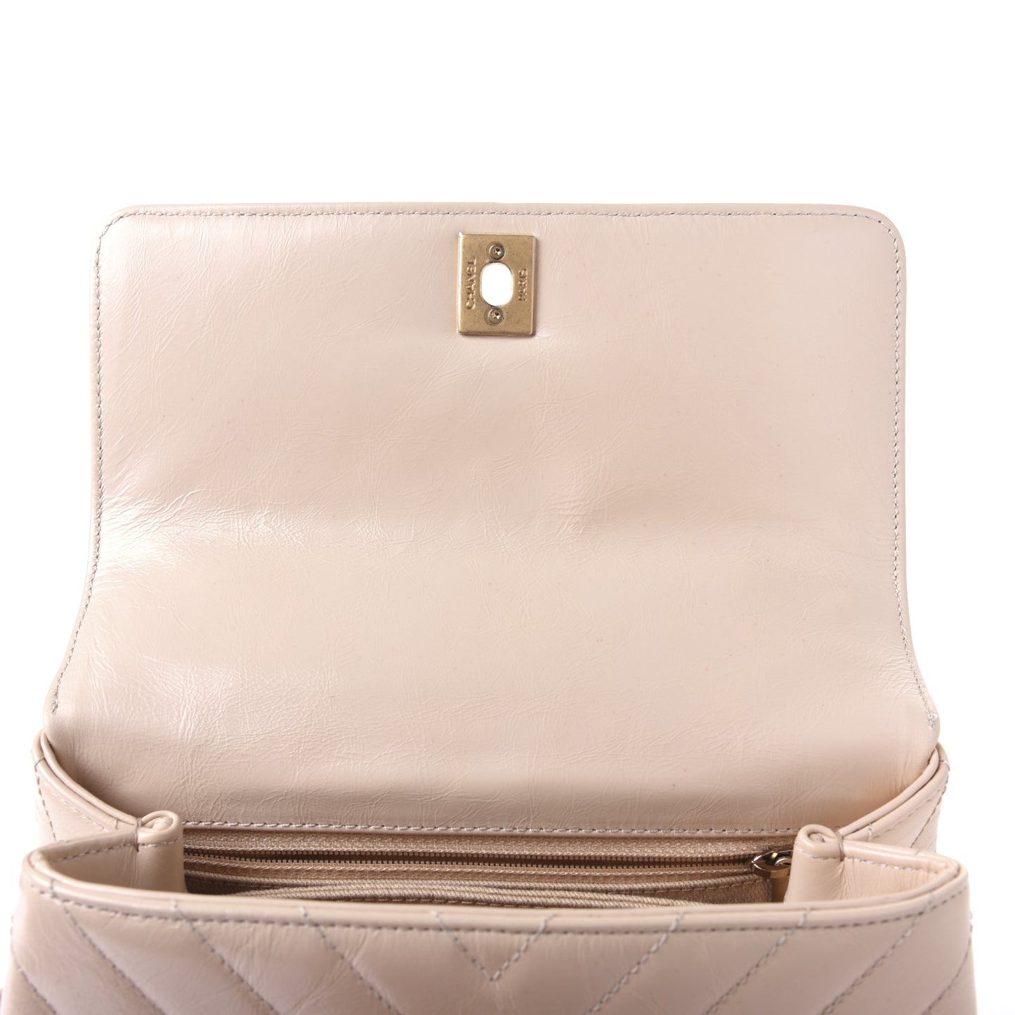Calfskin Chevron Quilted Mini Coco Handle Flap Beige