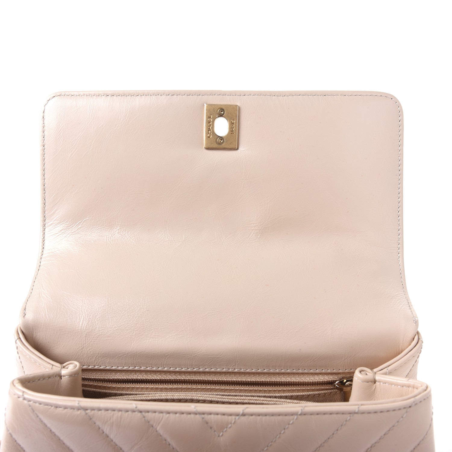 Chanel Calfskin Chevron Quilted Mini Coco Handle Flap Beige 11 of 20