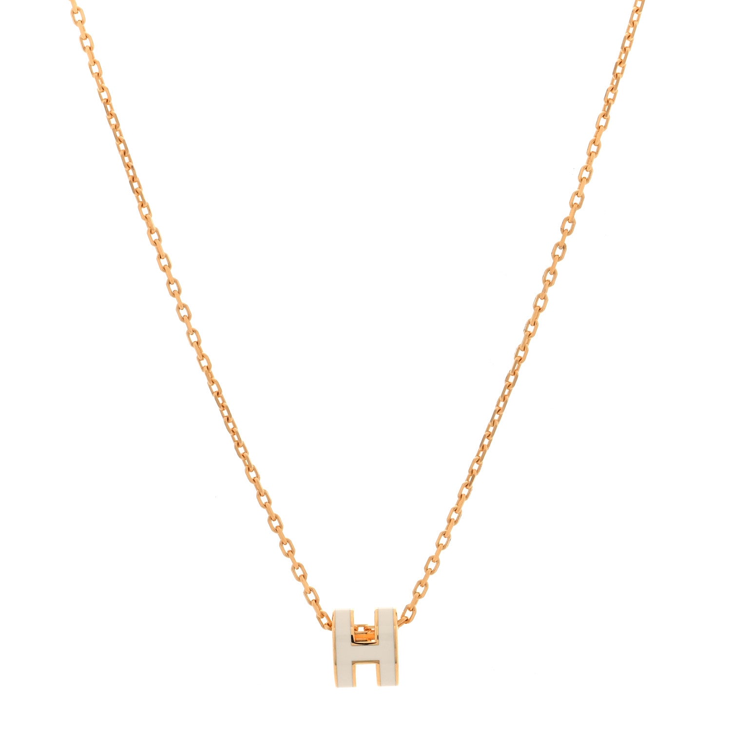 Hermes Lacquered Gold Mini Pop H Pendant Necklace White 1 of 6