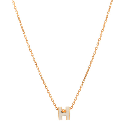 Hermes Lacquered Gold Mini Pop H Pendant Necklace White 1 of 6