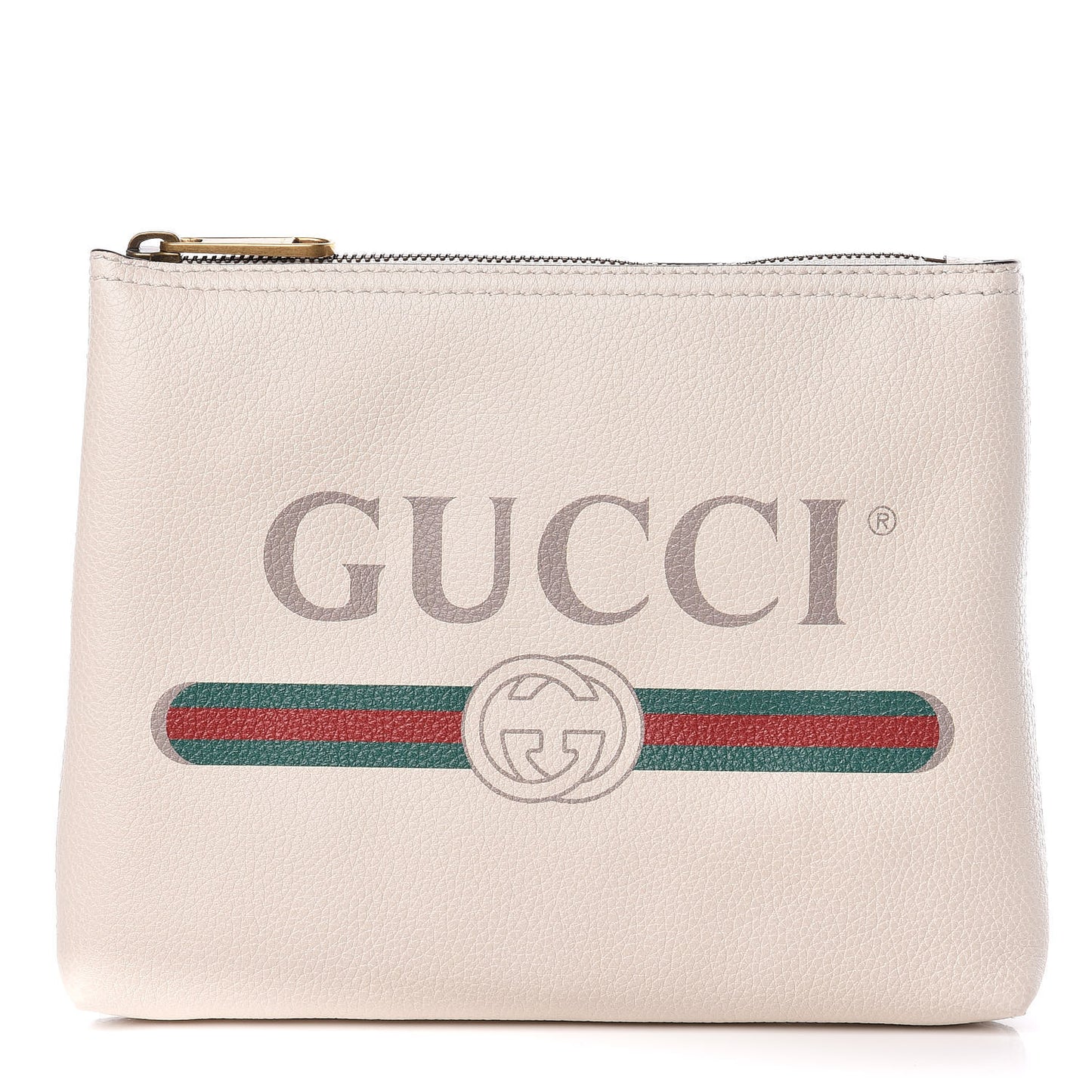 Pebbled Calfskin Medium Logo Portfolio Clutch White