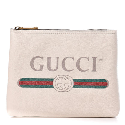 Gucci Pebbled Calfskin Medium Logo Portfolio Clutch White 1 of 7