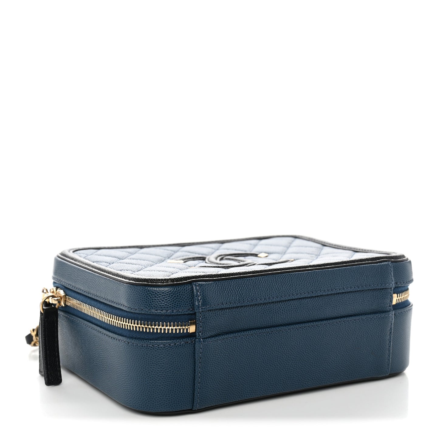 Caviar Quilted Medium CC Filigree Vanity Case Navy Black