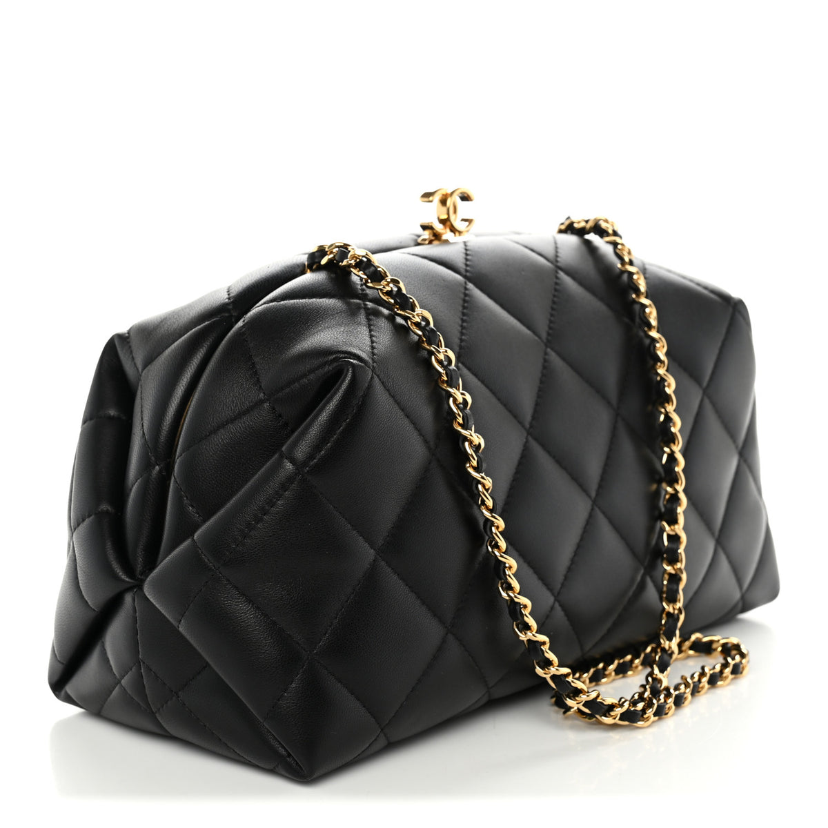 Lambskin Quilted Clutch With Chain Black