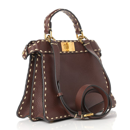 Fendi Vitello Granato Camoscio Selleria Macro Stitchings Small Peekaboo I SEE U Satchel Praline 3 of 9