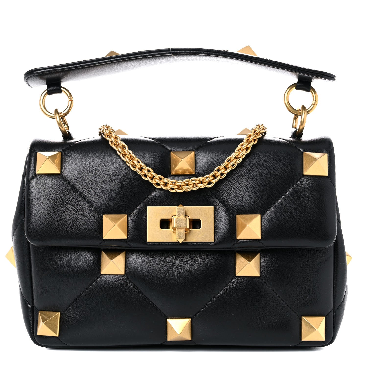 Valentino Garavani Nappa Medium Roman Stud Shoulder Bag Black 1 of 11