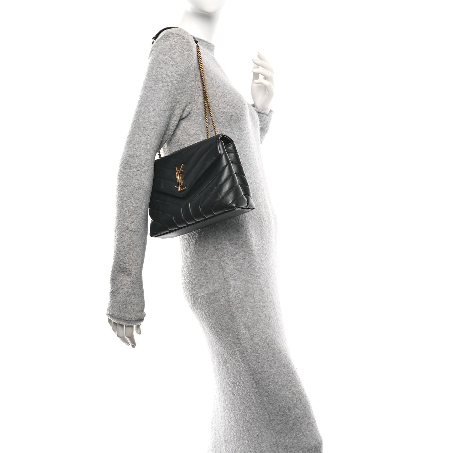 Calfskin Y Quilted Monogram Small Loulou Chain Satchel Black