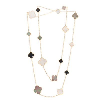 Van Cleef & Arpels 18K Yellow Gold Onyx Mother of Pearl 16 Motifs Magic Alhambra Necklace 2 of 9