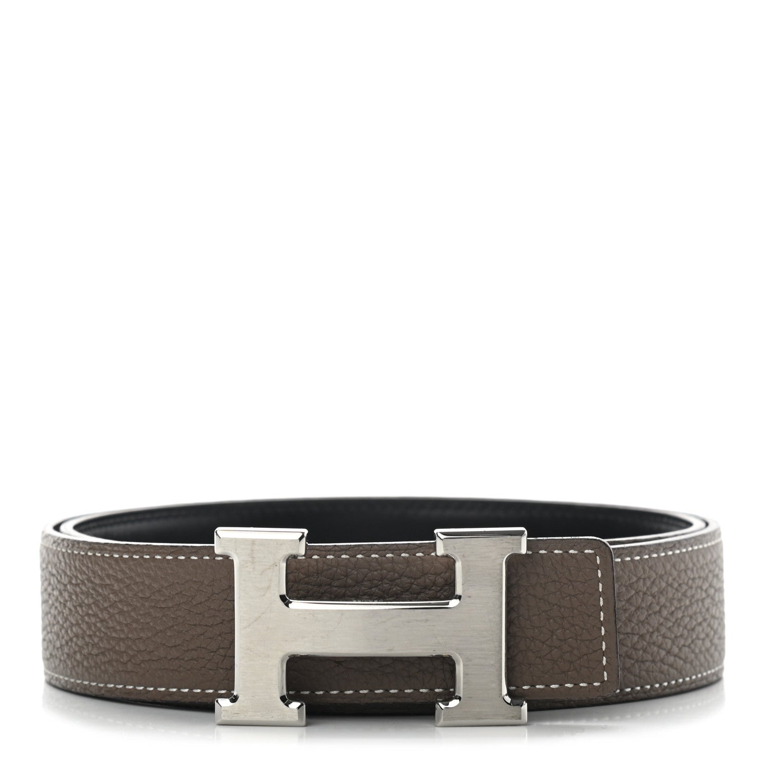 Hermes Box Togo 32mm H Belt 80 Black Etoupe 1 of 6