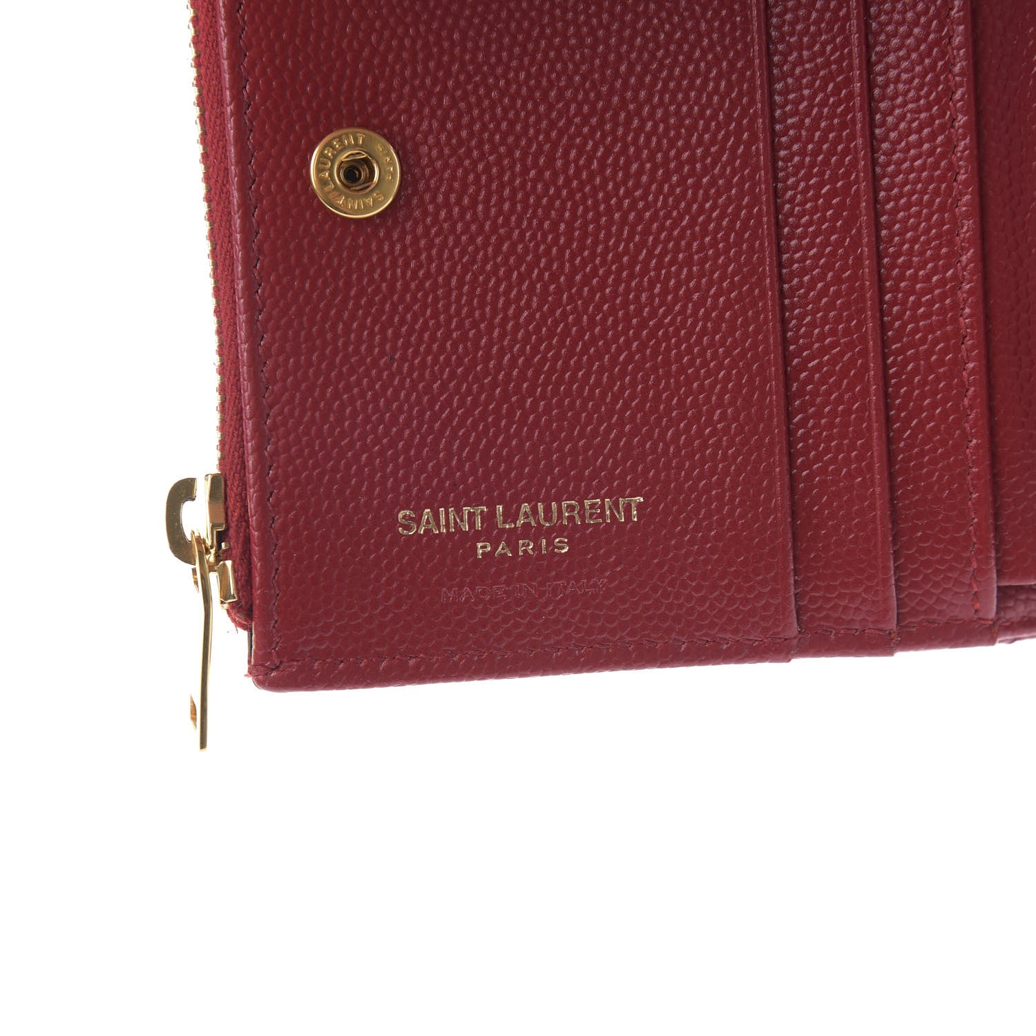 Saint Laurent Grain De Poudre Matelasse Chevron Monogram Zipped Card Case Rouge Eros 6 of 7