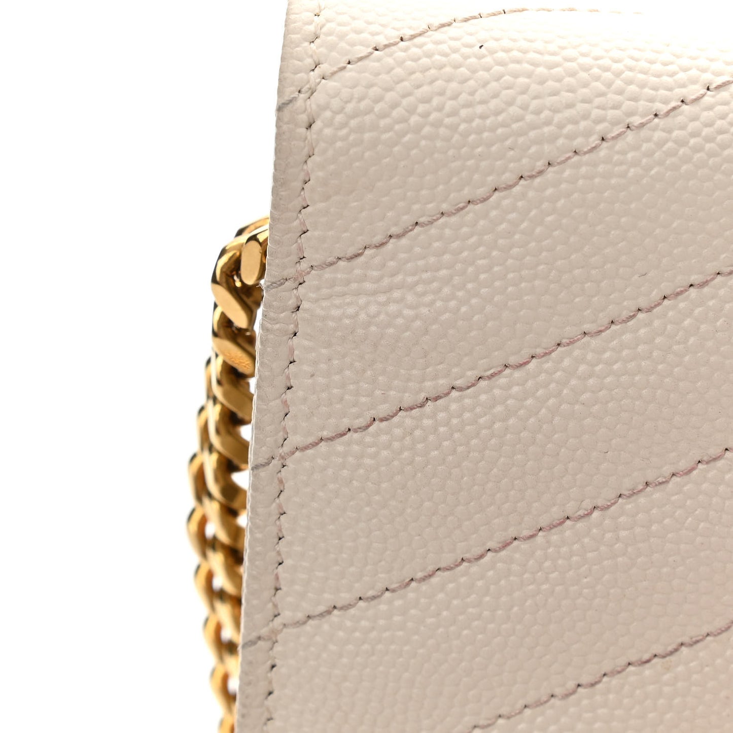 Grain De Poudre Matelasse Chevron Monogram Chain Wallet White