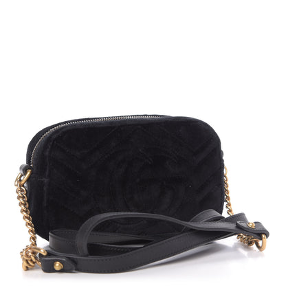 Gucci Velvet Matelasse Marquise Crystals Mini GG Marmont Chain Shoulder Bag Black 3 of 9