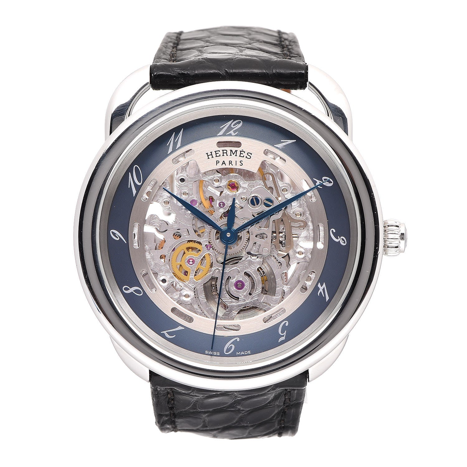 Hermes Stainless Steel Alligator 41mm Arceau Squelette Automatic Watch Noir 1 of 10