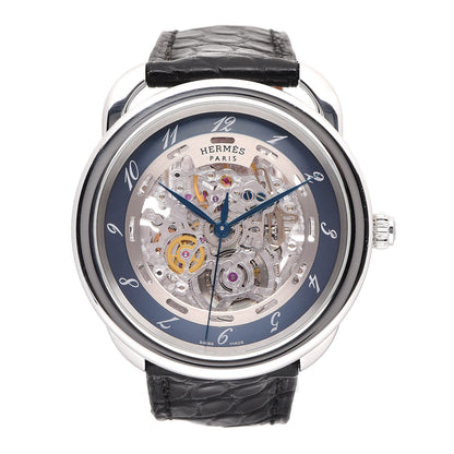 Hermes Stainless Steel Alligator 41mm Arceau Squelette Automatic Watch Noir 1 of 10