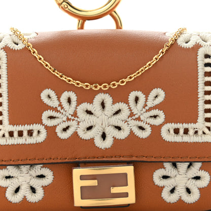 Fendi Shiny Nappa Vitello King Floral Ajour Embroidered Nano Baguette Charm Brandy 6 of 9