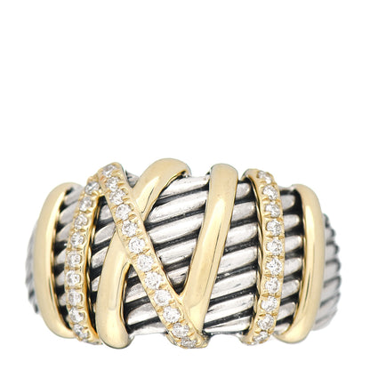 David Yurman Sterling Silver 18K Yellow Gold Diamond 15mm Helena Ring 60 9 1 of 5