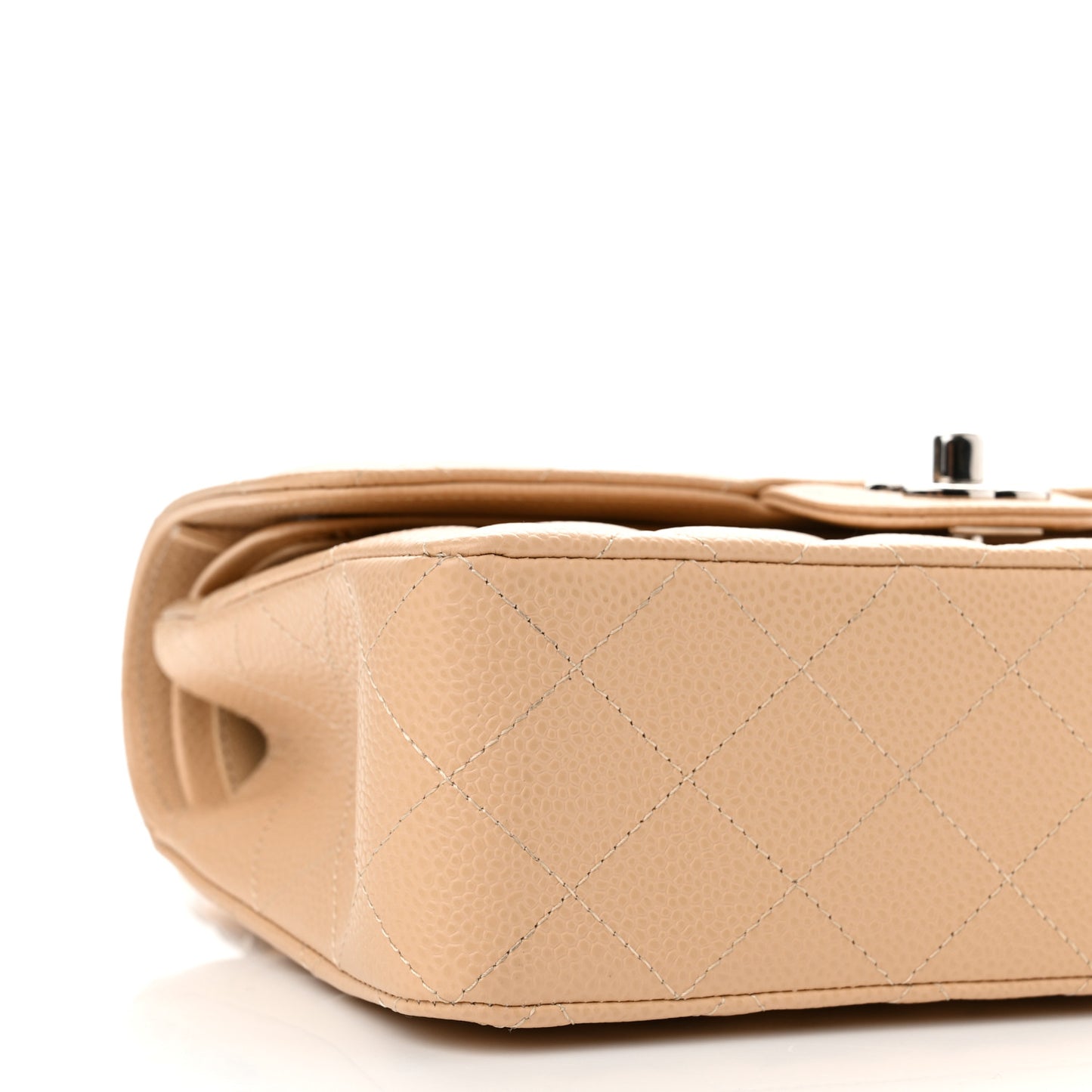 Caviar Quilted Small Double Flap Beige