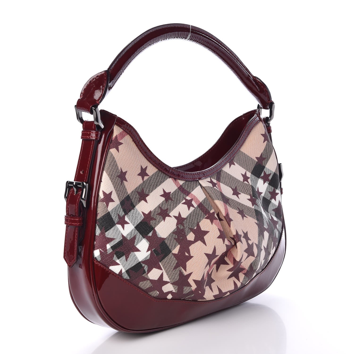 Burberry Patent Supernova Check Stars Small Hernville Hobo Berry Red 3 of 9