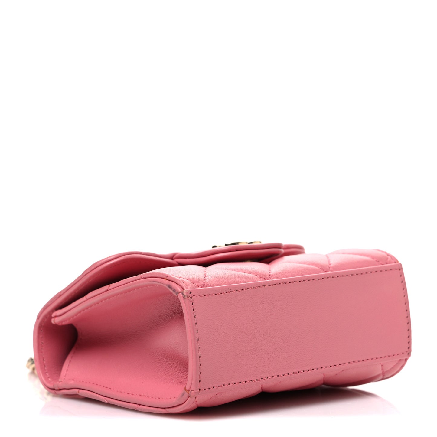 Lambskin Quilted Top Handle Clutch With Chain Pink