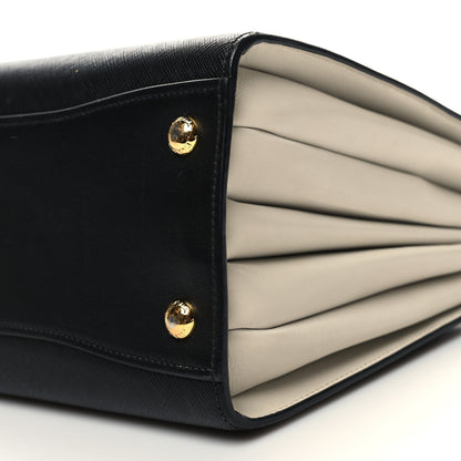 Prada Saffiano City Calfskin Small Bibliothèque Top Handle Black White 10 of 12