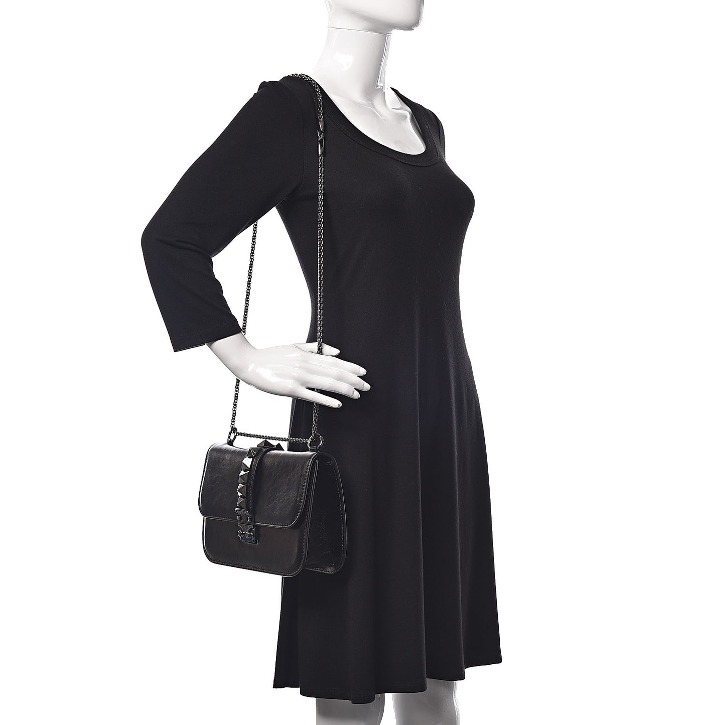 Craquele Calfskin Medium Glam Lock Rockstud Flap Black