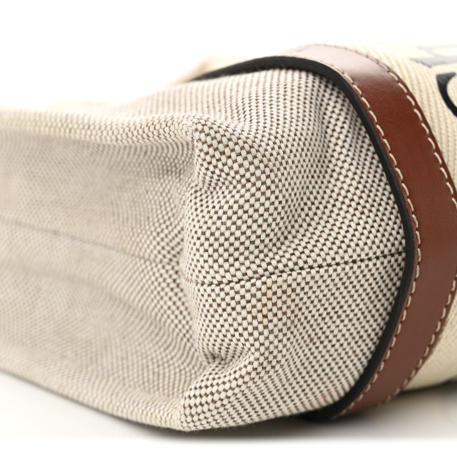 Chloe Cotton Calfskin Small Woody Ribbon Tote With Strap White Brown 9 of 11