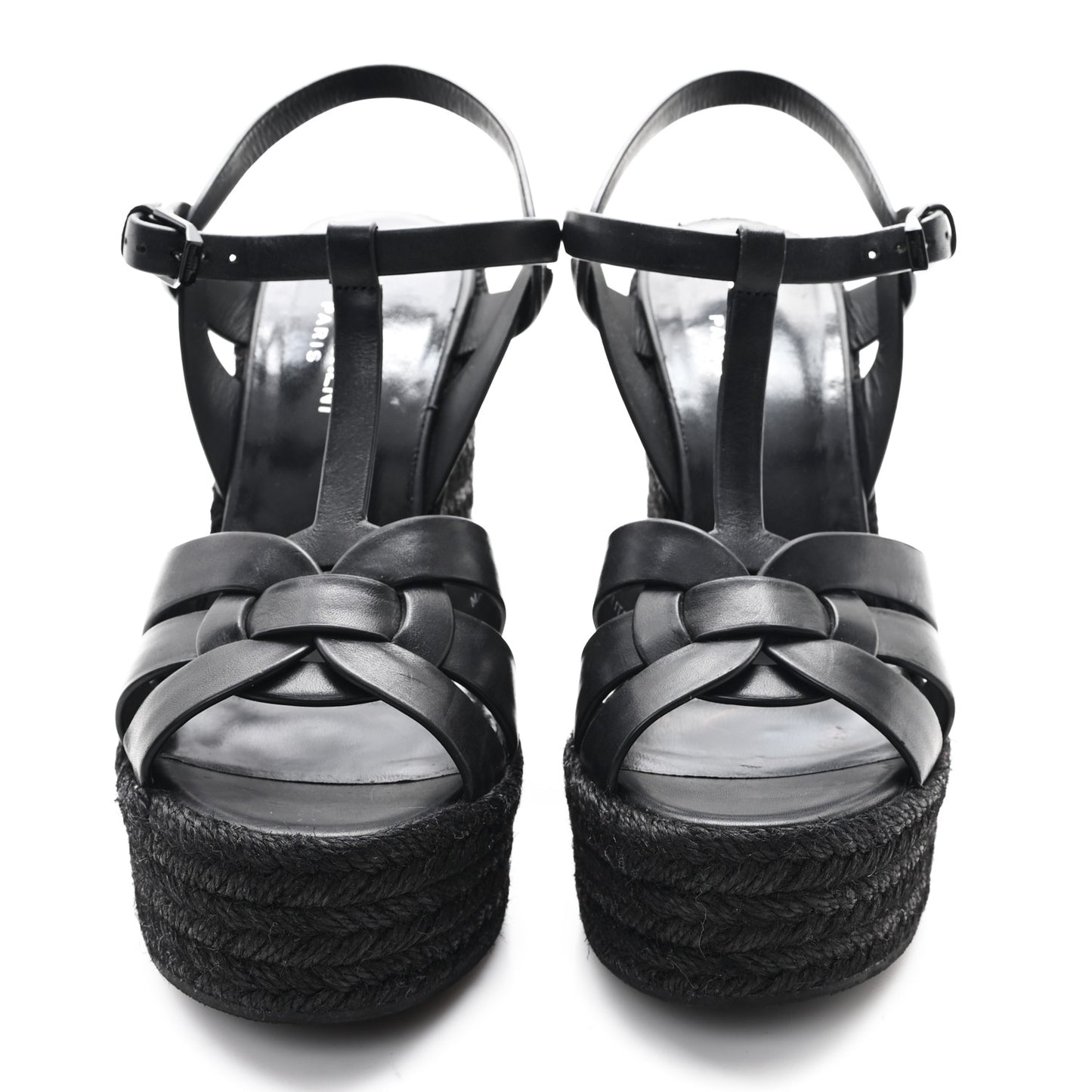 Calfskin Tribute 95 Platform Espadrille Wedge Sandals 39.5 Black