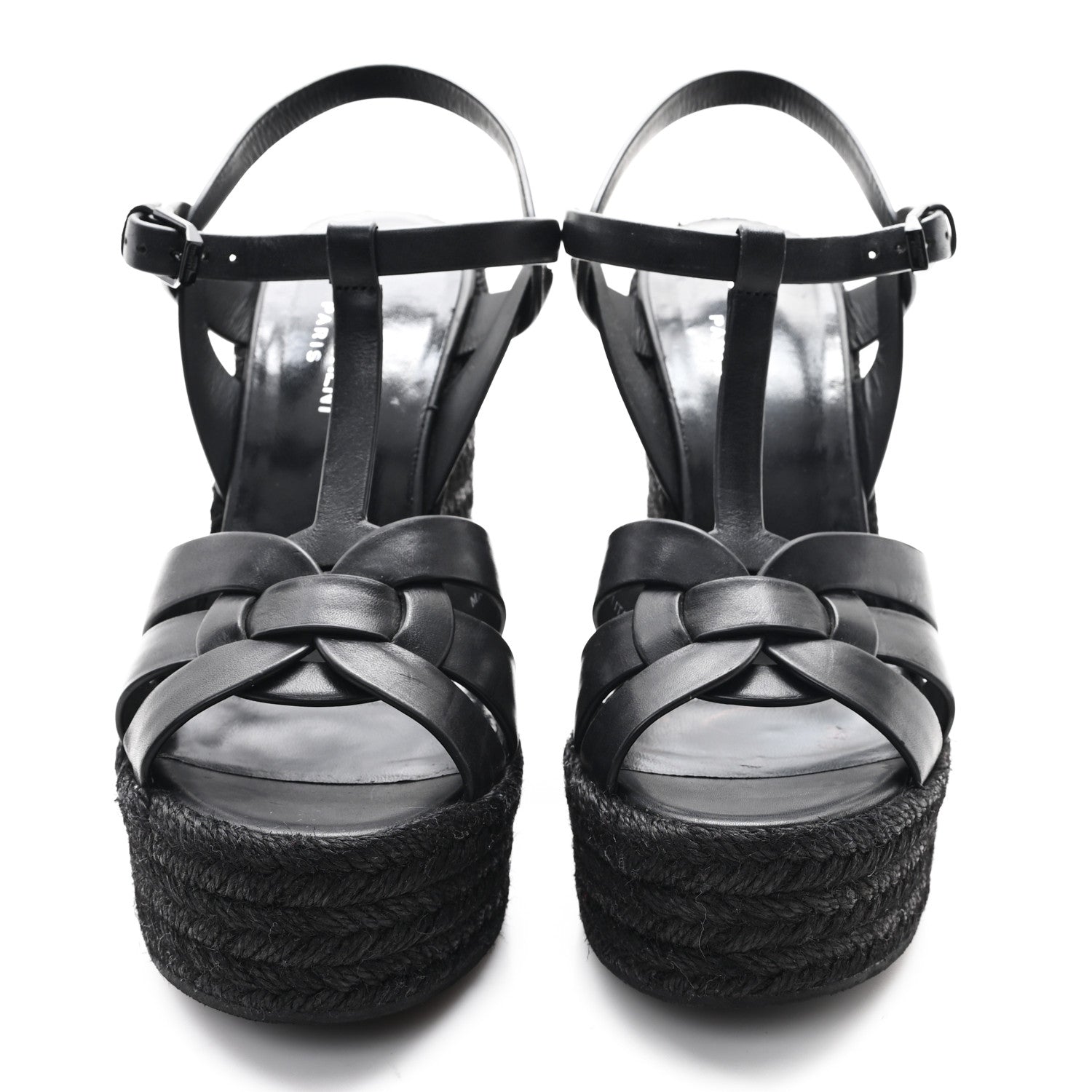 Saint Laurent Calfskin Tribute 95 Platform Espadrille Wedge Sandals 39.5 Black 3 of 9