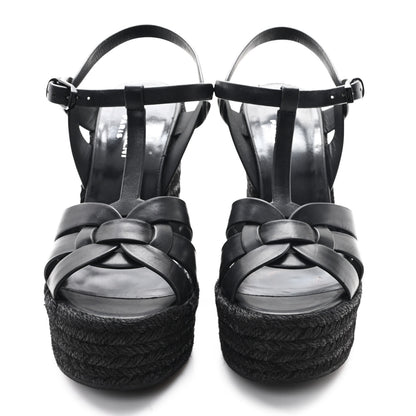 Saint Laurent Calfskin Tribute 95 Platform Espadrille Wedge Sandals 39.5 Black 3 of 9