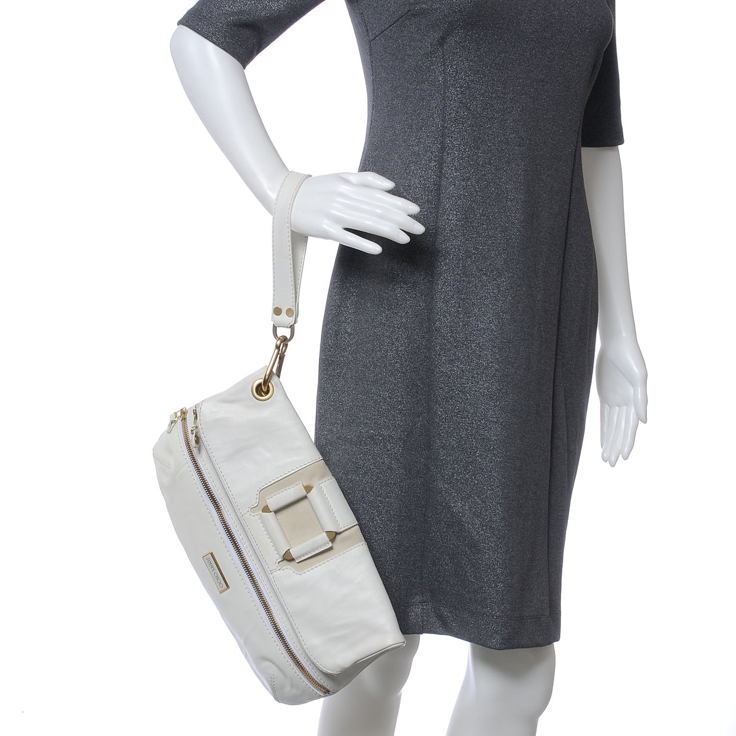 Leather Mave Foldover Clutch White