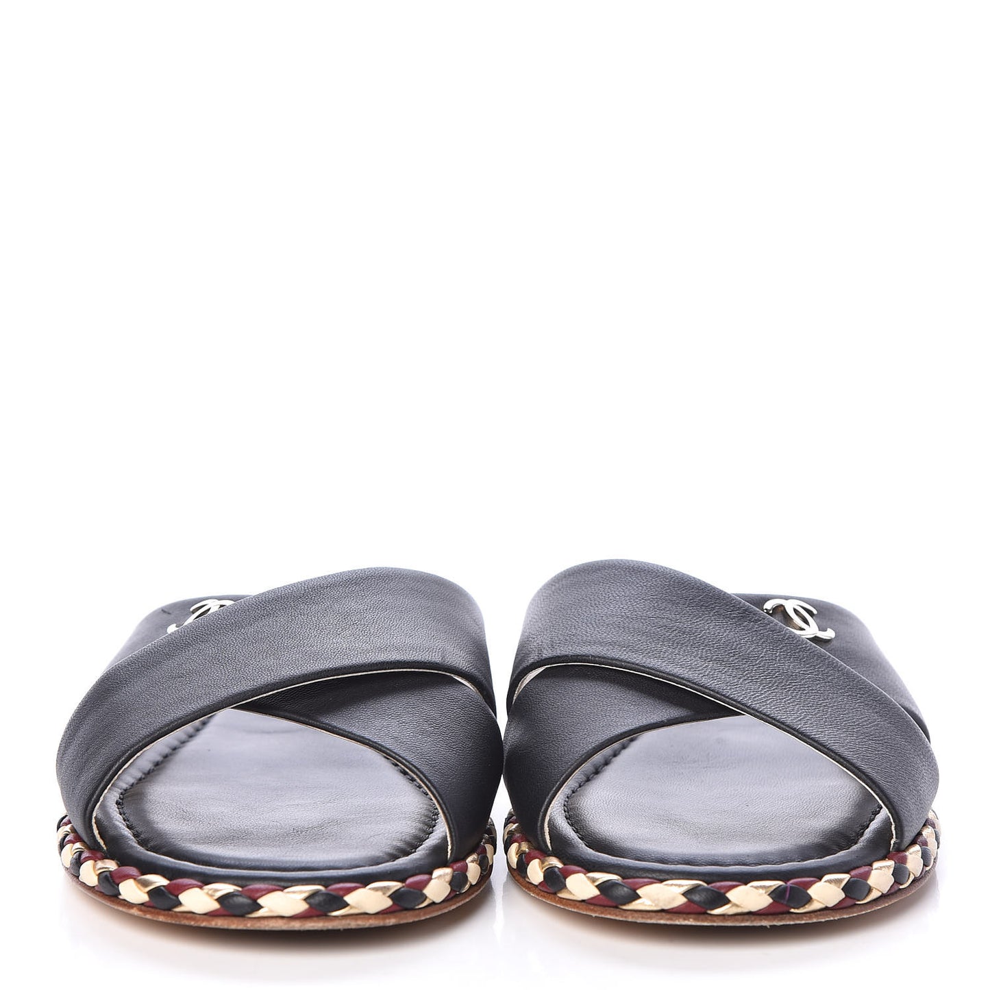 Lambskin Braided Mule Sandals 38 Black