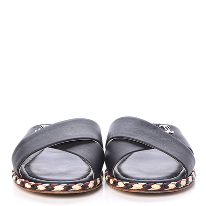 Chanel Lambskin Braided Mule Sandals 38 Black 2 of 10