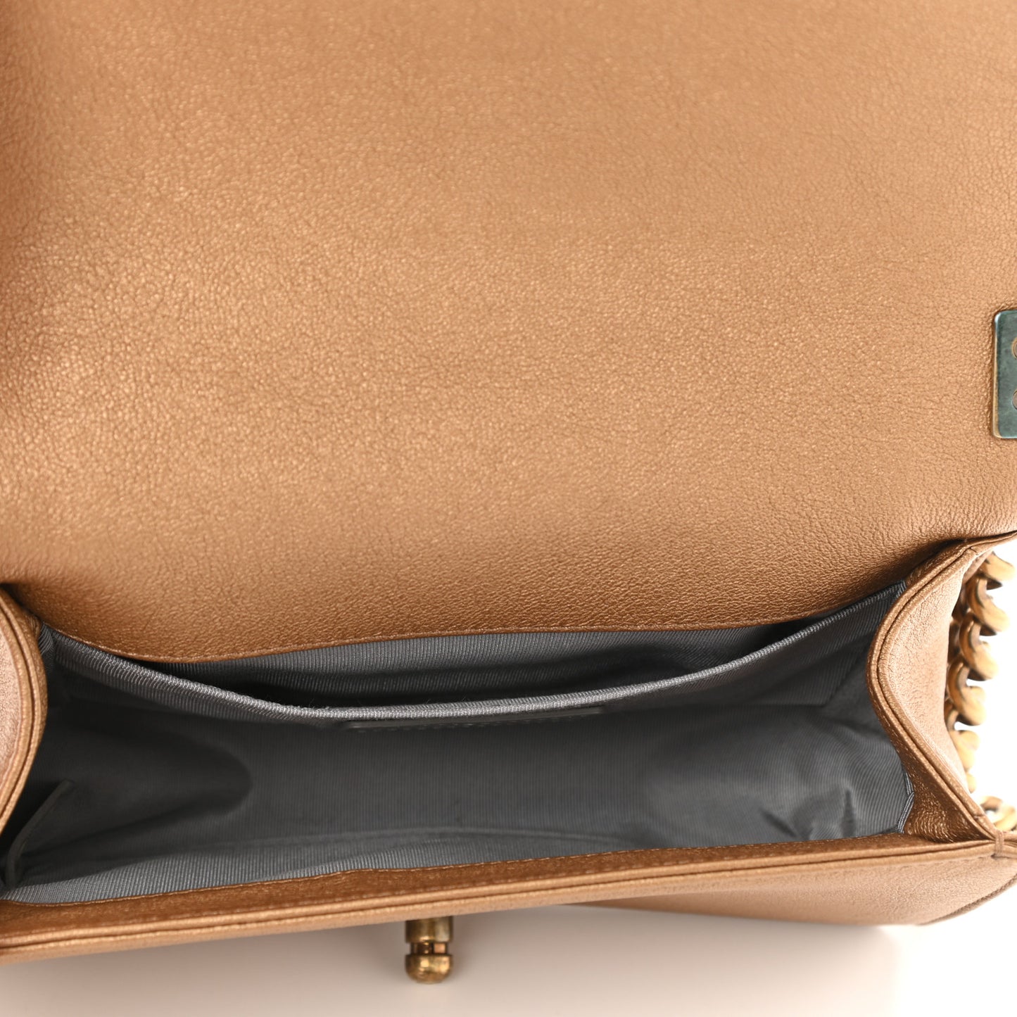 Metallic Lambskin Small Golden CC Boy Flap Dark Gold