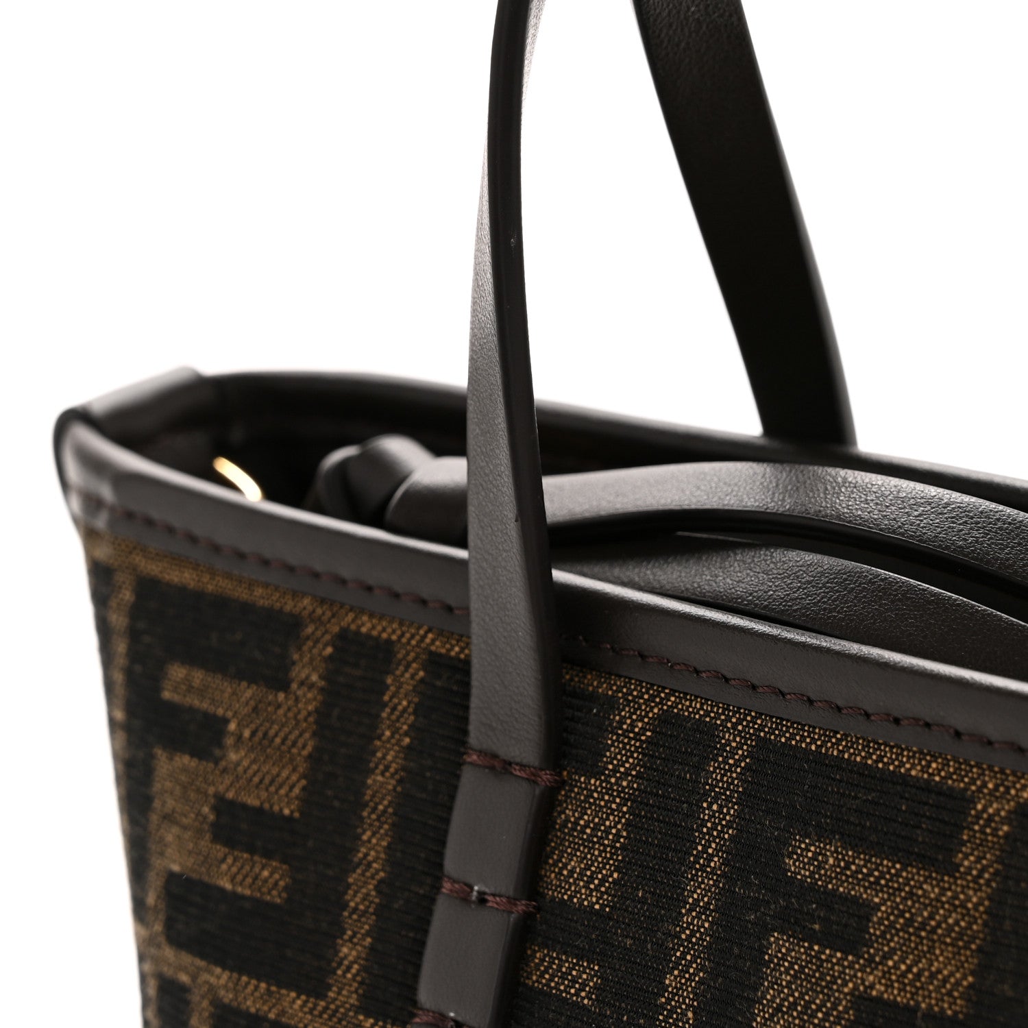Fendi Fabric Jacquard Vitello Grace FF 1974 Mini Roll Tote Tobacco Moro Ebano 11 of 11