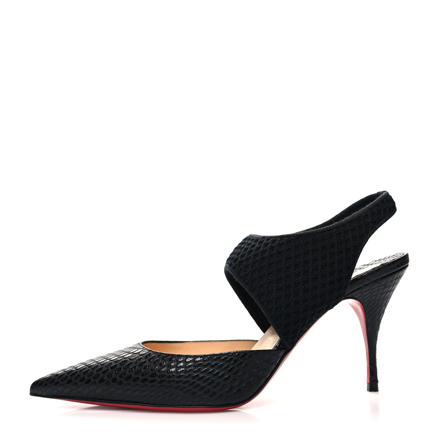Christian Louboutin Calfskin Mesh Snakeskin Embossed Georgette 85 Sandals 39.5 Black 1 of 8