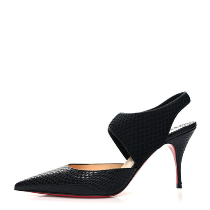 Christian Louboutin Calfskin Mesh Snakeskin Embossed Georgette 85 Sandals 39.5 Black 1 of 8