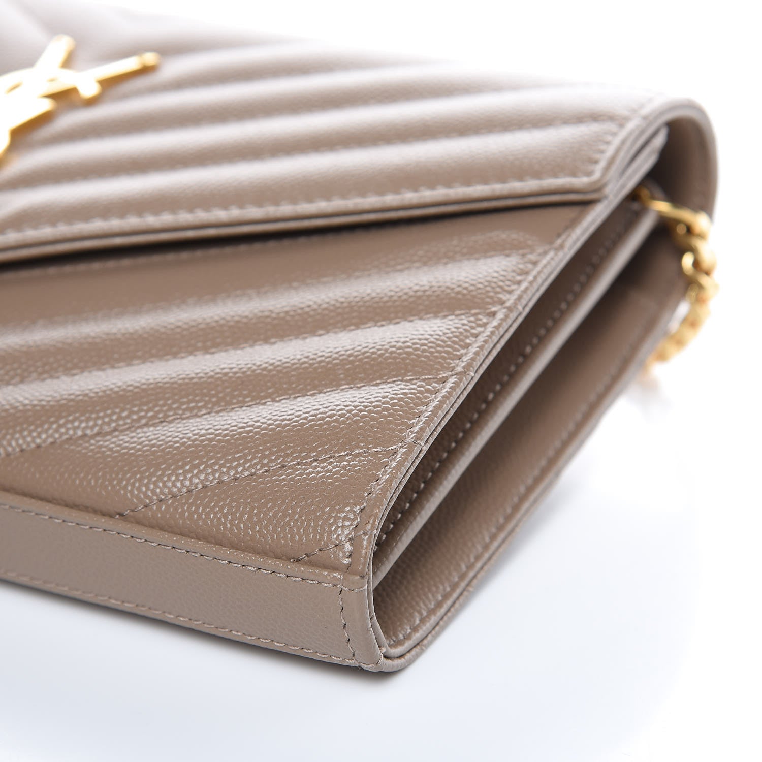Saint Laurent Grain De Poudre Matelasse Chevron Monogram Chain Wallet Light Taupe 6 of 9