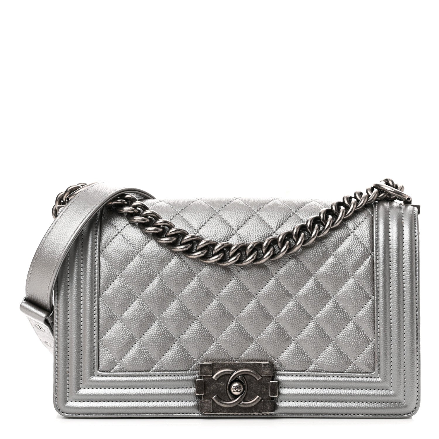 Chanel Metallic Caviar Quilted Medium Boy Flap Silver 1 of 11