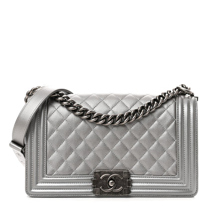 Chanel Metallic Caviar Quilted Medium Boy Flap Silver 1 of 11