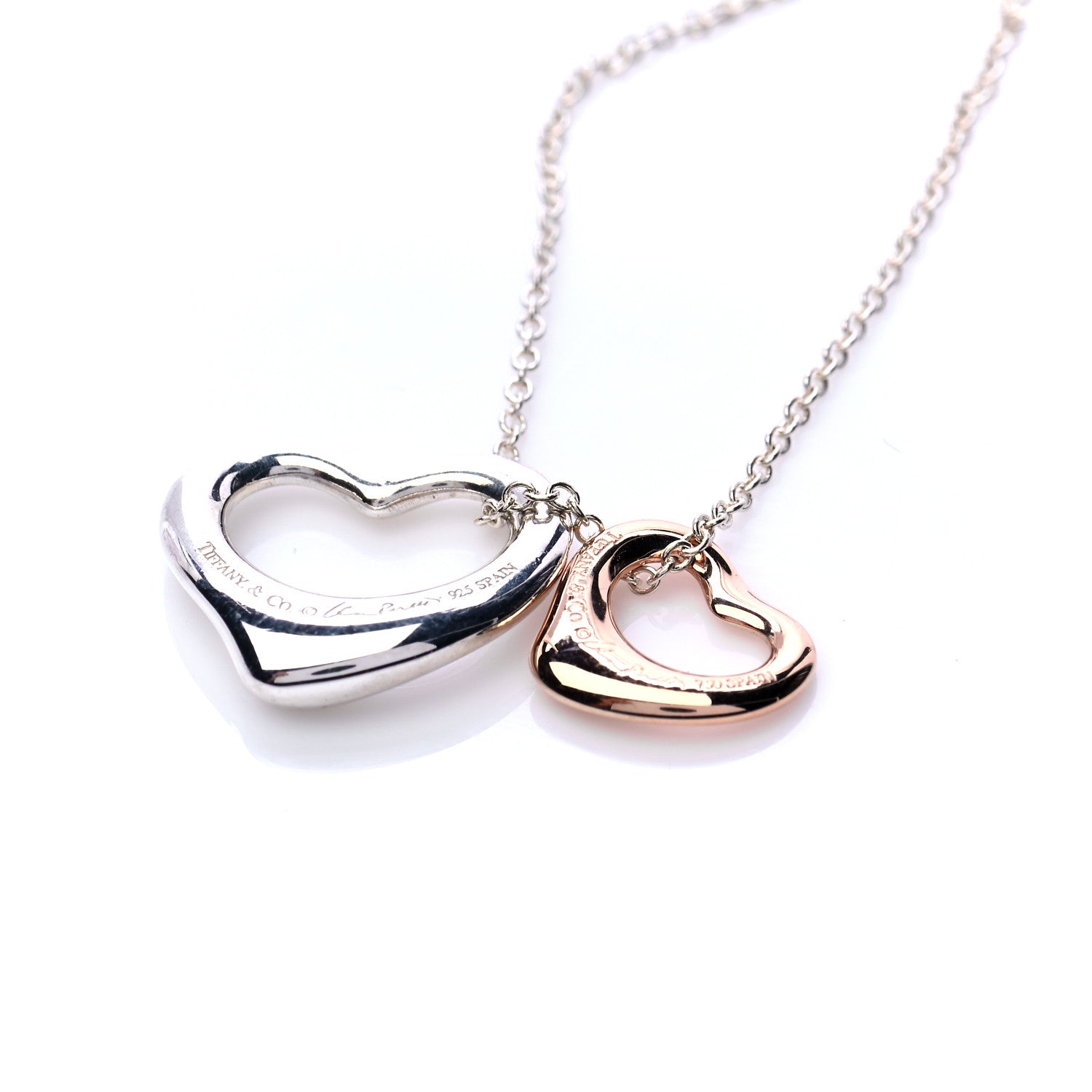 Tiffany Sterling Silver 18K Rose Gold Elsa Peretti Extra Mini Double Open Heart Pendant Necklace 4 of 6