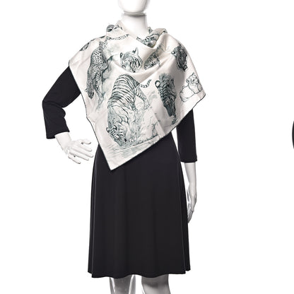 Hermes Silk Dans L' Atelier De Robert Scarf 90 White Vert Amande Vert 3 of 6