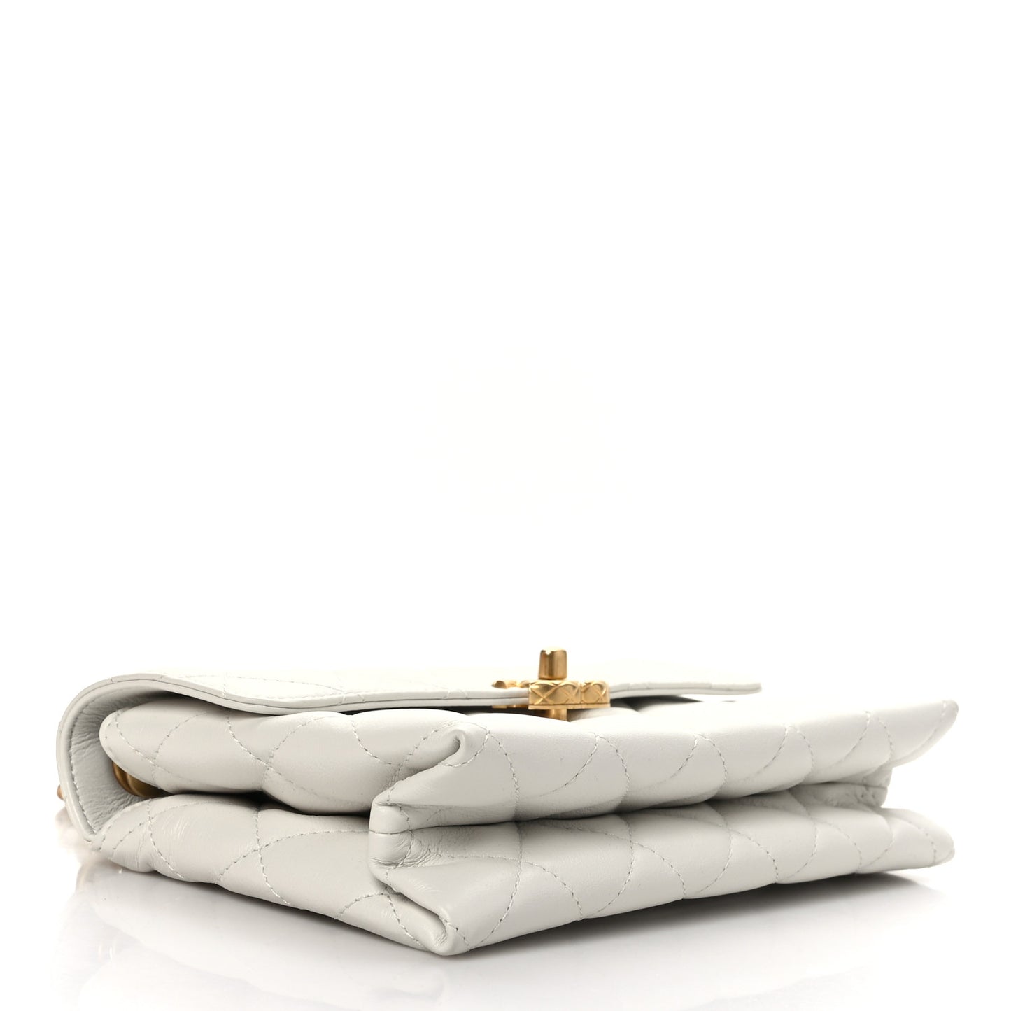 Lambskin Quilted Chain Bar Top Handle Flap White