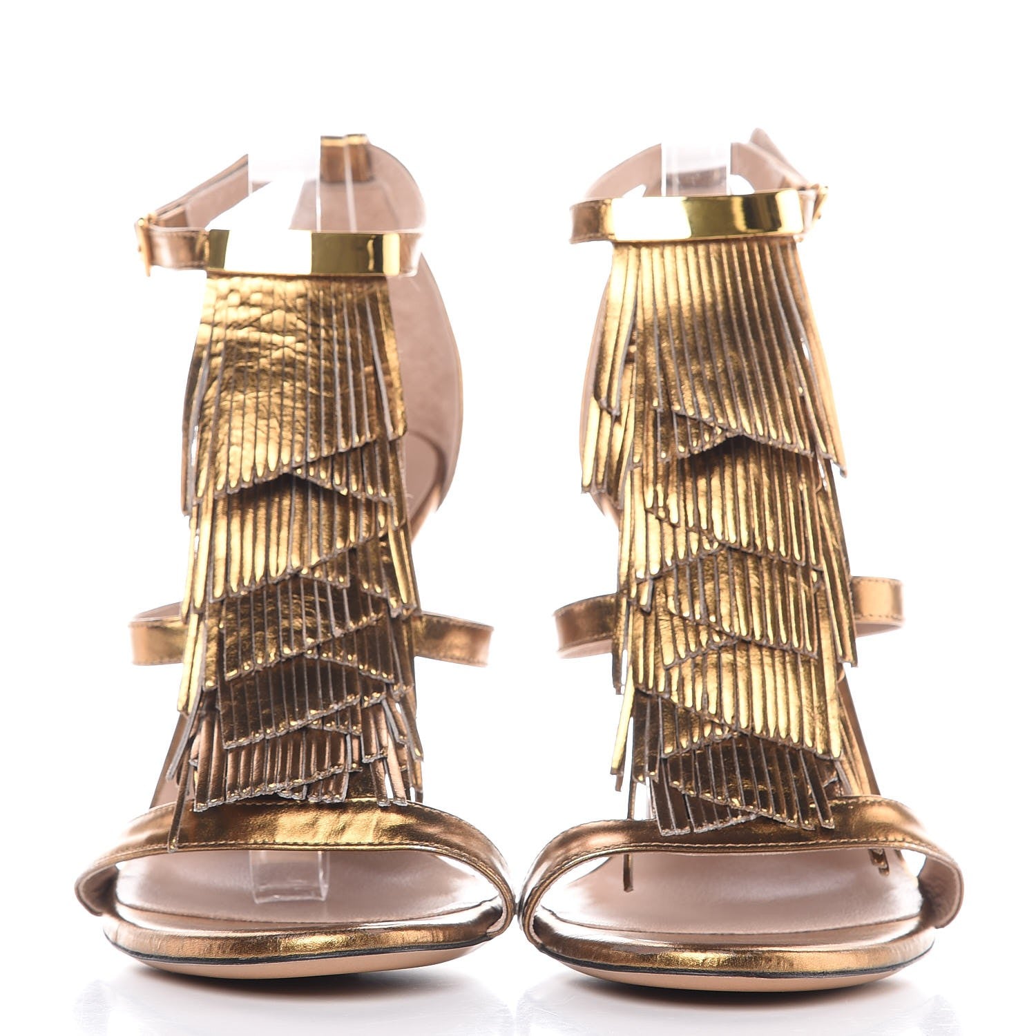 Chloe Metallic Calfskin Daniella 100 Crisscross Fringe Sandals 39.5 Gold 2 of 10