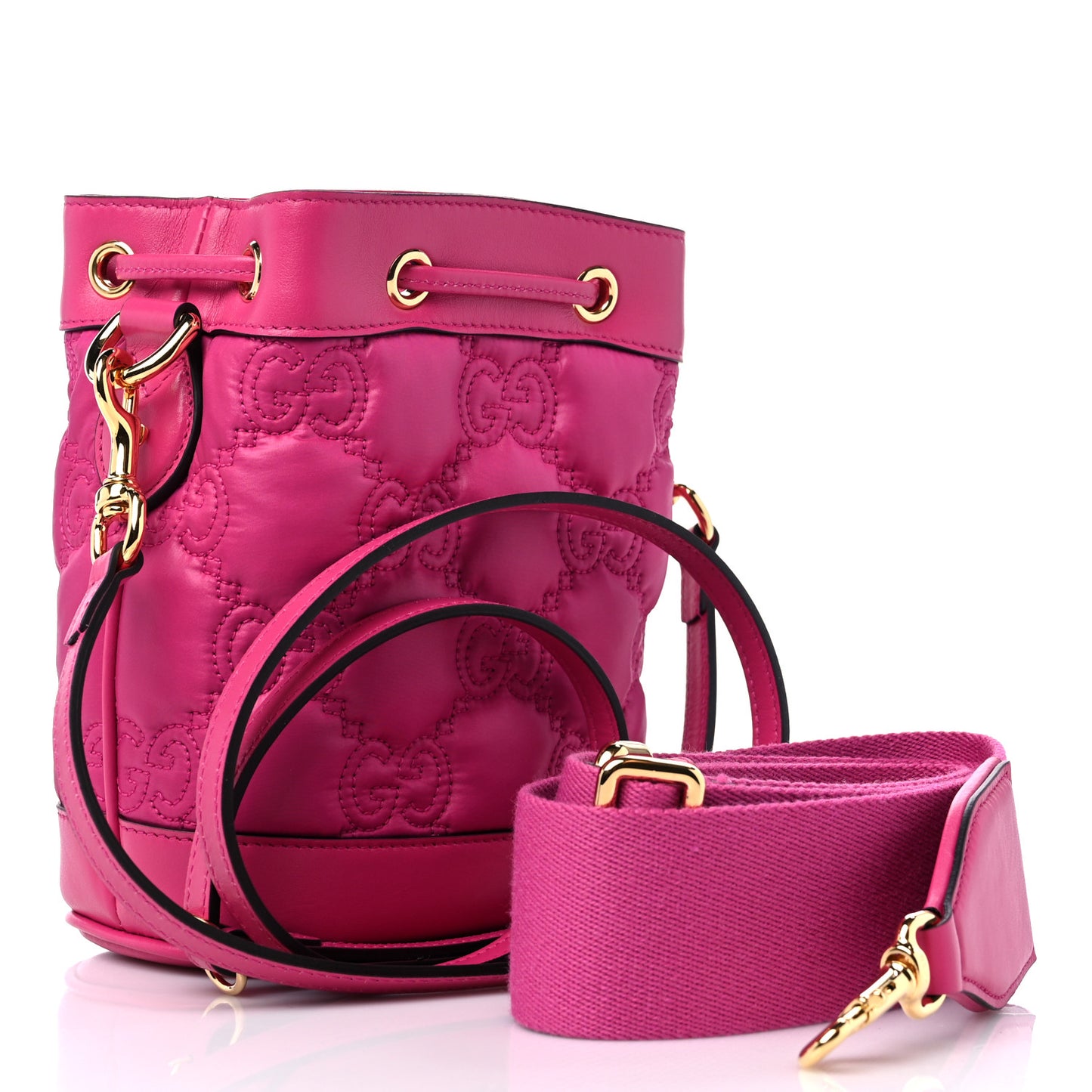Nylon Calfskin Enamel GG Matelasse Bucket Bag Lovely