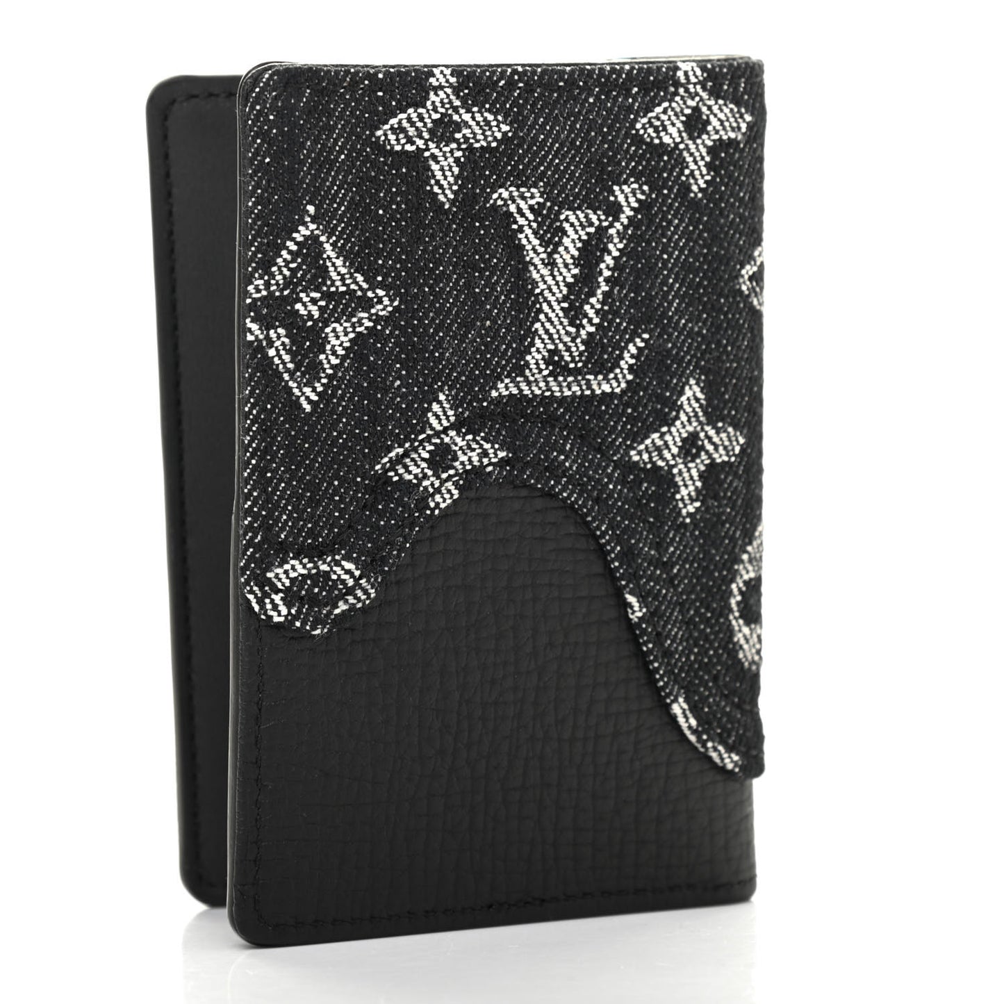 X NIGO Taurillon Monogram Denim Drip Pocket Organizer Black