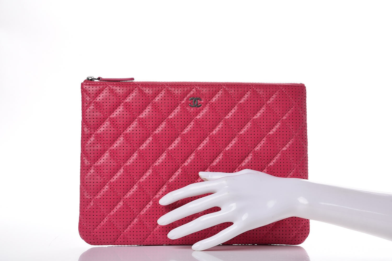 Chanel Perforated Lambskin Quilted Large Zip Pouch Pink 2 of 8