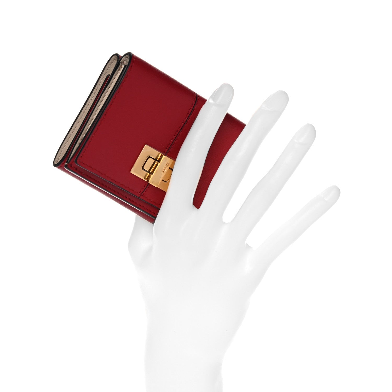 Fendi Vitello Grace Peekaboo Micro Tri-Fold Wallet Fragola 2 of 12